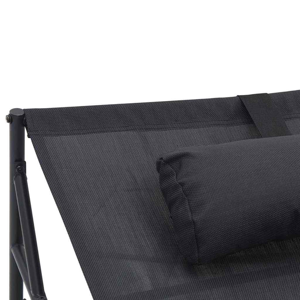 vidaXL Garden Sunbed with Pillow 2 pcs Black Powder-Coated Steel