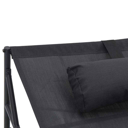 vidaXL Garden Sunbed with Pillow 2 pcs Black Powder-Coated Steel
