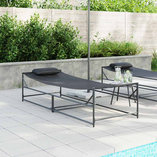 vidaXL Garden Sunbed 2 pcs Black Powder-Coated Steel