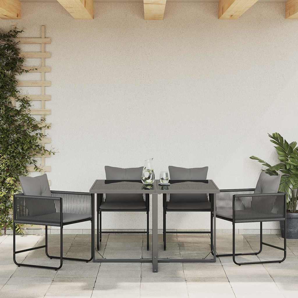 vidaXL Chair with Cushion 4 pcs Black and Anthracite PE Rattan