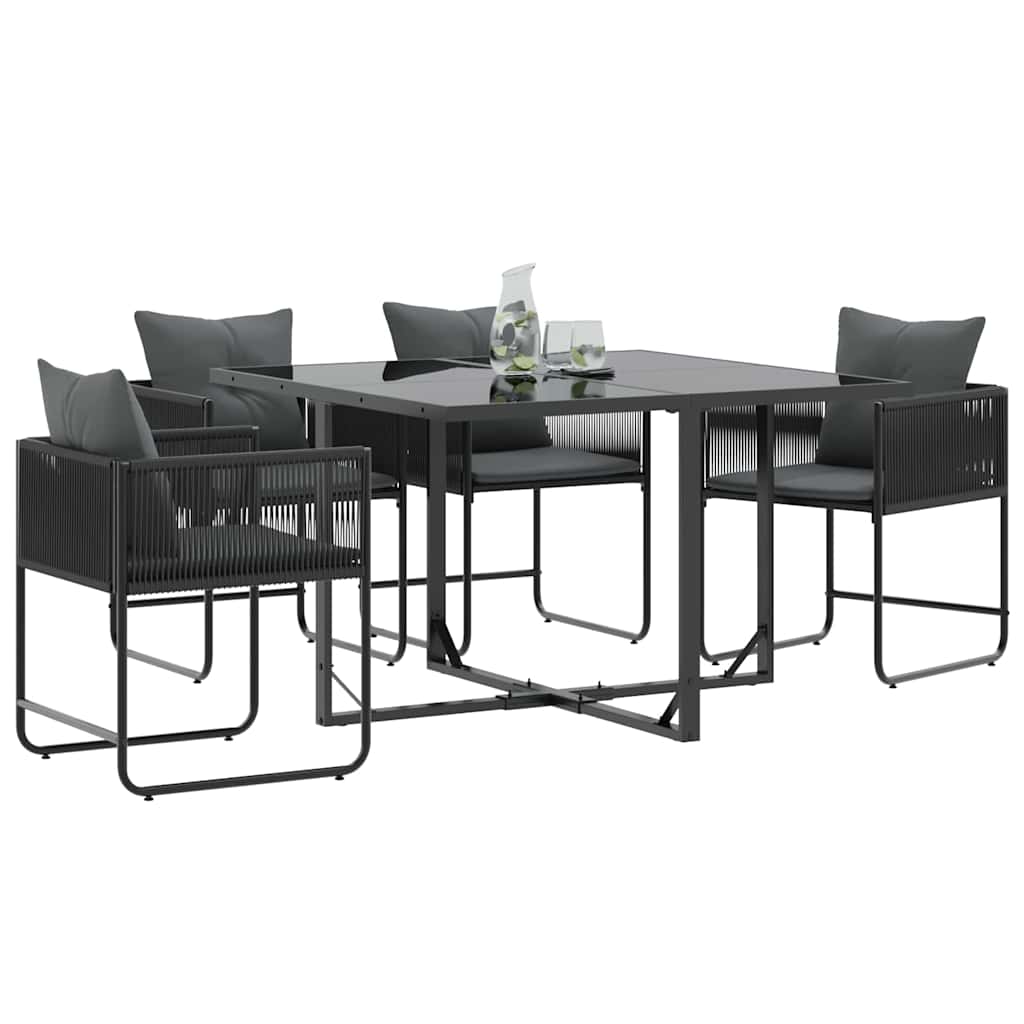 vidaXL Chair with Cushion 4 pcs Black and Anthracite PE Rattan