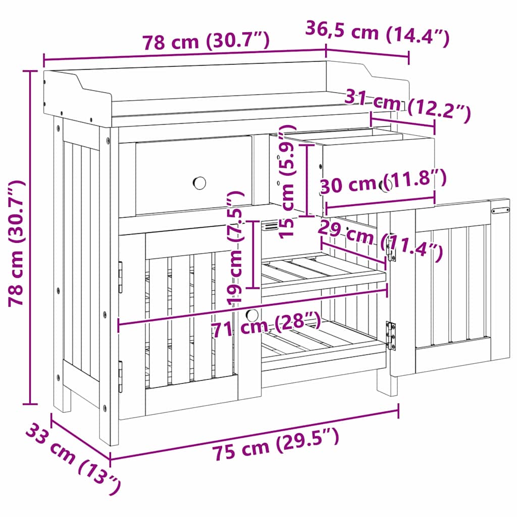 vidaXL Garden Cabinet Natural 78 x 36.5 x 78cm Solid Acacia Wood