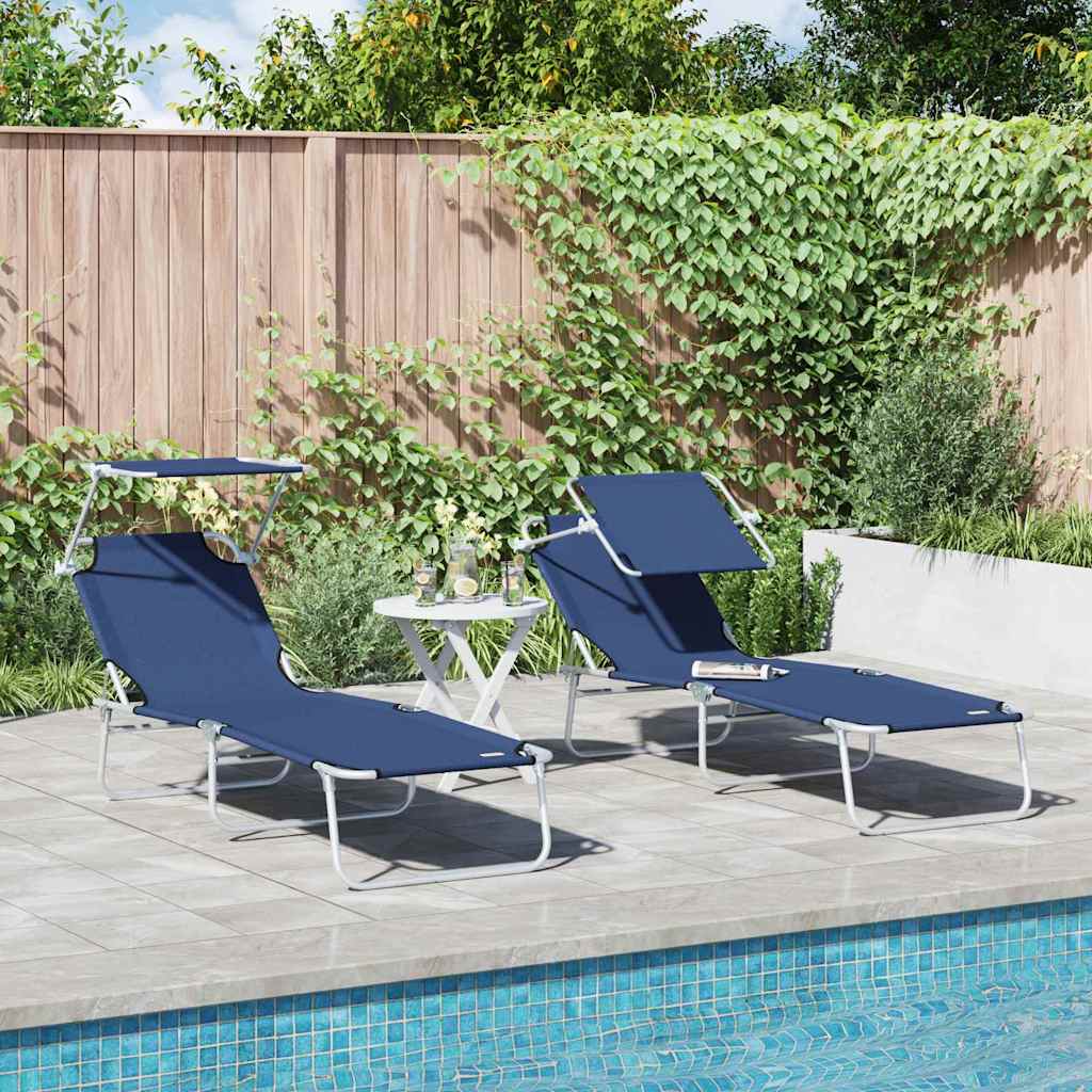 vidaXL Sun Lounger Folding 2 pcs Blue 58 x 188 x 77cm Polyester