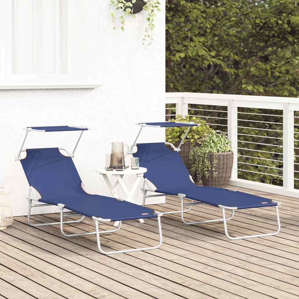 vidaXL Sun Lounger Folding 2 pcs Blue 58 x 188 x 77cm Polyester