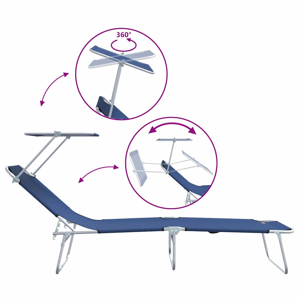 vidaXL Sun Lounger Folding 2 pcs Blue 58 x 188 x 77cm Polyester