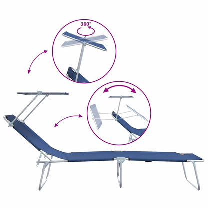 vidaXL Sun Lounger Folding 2 pcs Blue 58 x 188 x 77cm Polyester