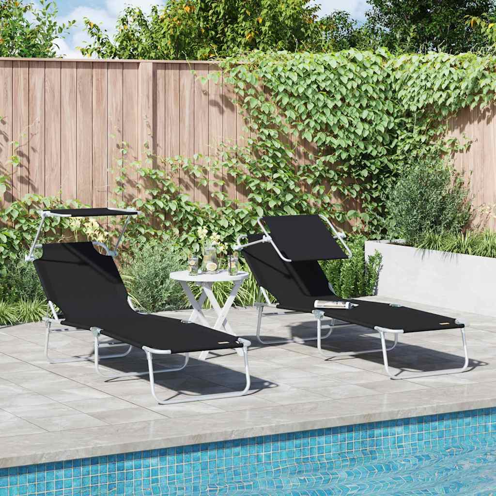 vidaXL Sun Lounger Folding 2 pcs Black 58 x 188 x 77cm Polyester