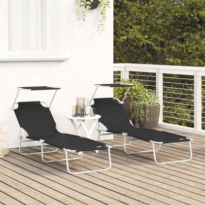 vidaXL Sun Lounger Folding 2 pcs Black 58 x 188 x 77cm Polyester