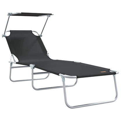 vidaXL Sun Lounger Folding 2 pcs Black 58 x 188 x 77cm Polyester