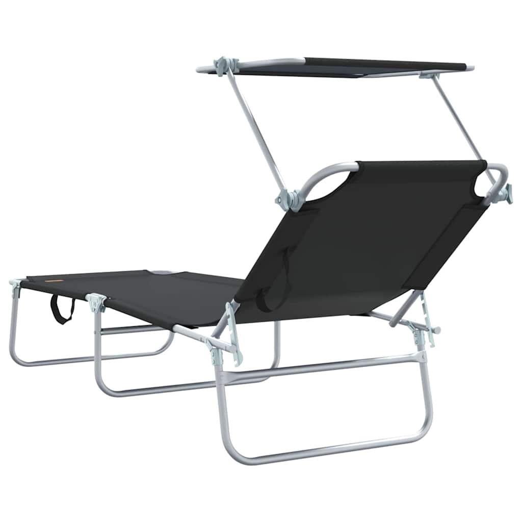 vidaXL Sun Lounger Folding 2 pcs Black 58 x 188 x 77cm Polyester