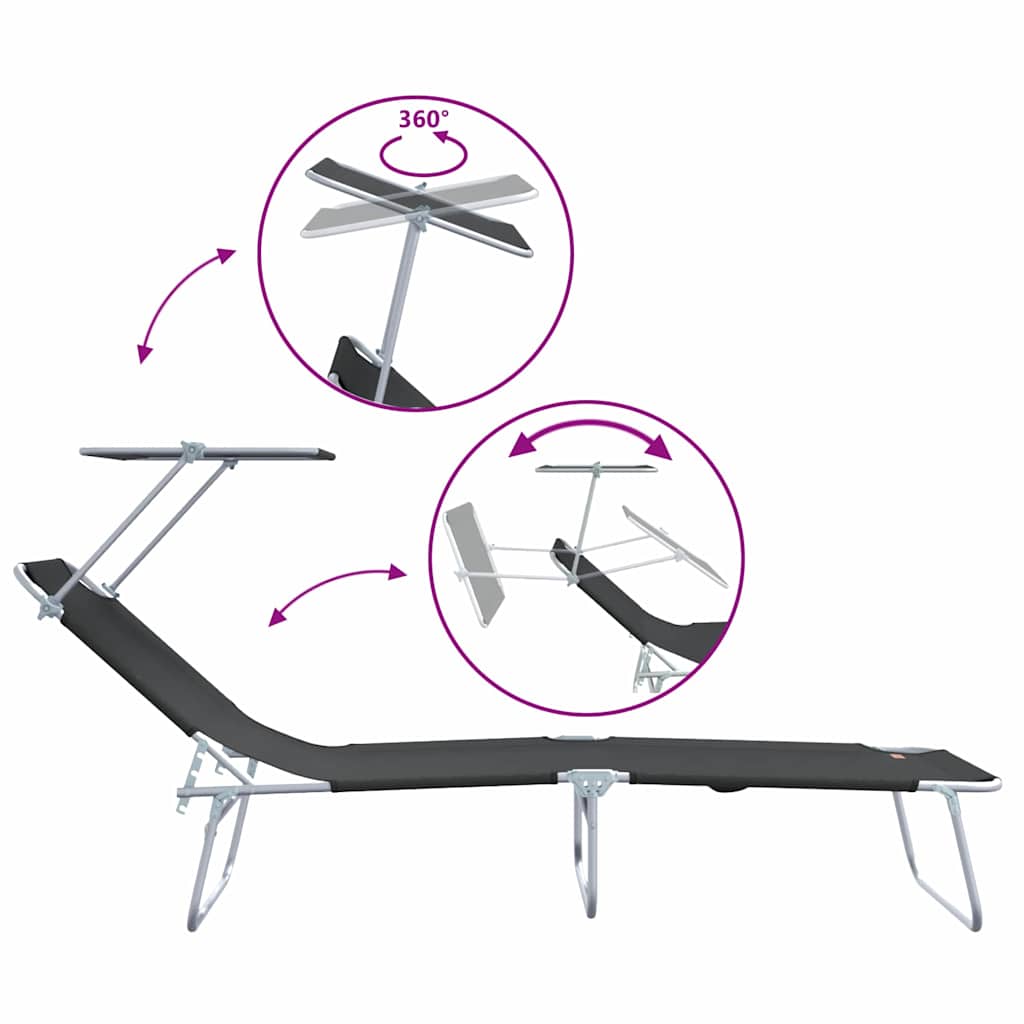 vidaXL Sun Lounger Folding 2 pcs Black 58 x 188 x 77cm Polyester