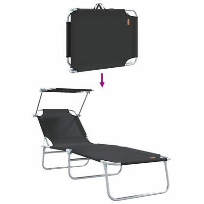 vidaXL Sun Lounger Folding 2 pcs Black 58 x 188 x 77cm Polyester