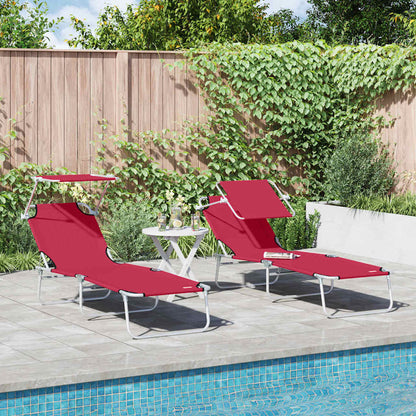 vidaXL Sun Lounger Folding 2 pcs Red 58 x 188 x 77cm Polyester