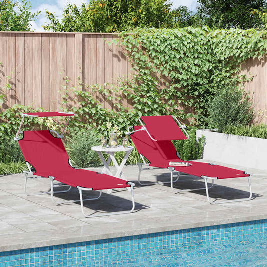 vidaXL Sun Lounger Folding 2 pcs Red 58 x 188 x 77cm Polyester