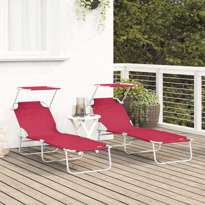 vidaXL Sun Lounger Folding 2 pcs Red 58 x 188 x 77cm Polyester