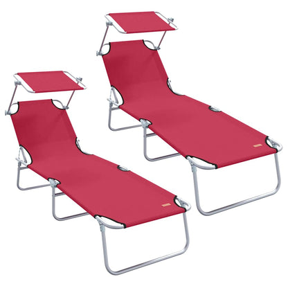 vidaXL Sun Lounger Folding 2 pcs Red 58 x 188 x 77cm Polyester