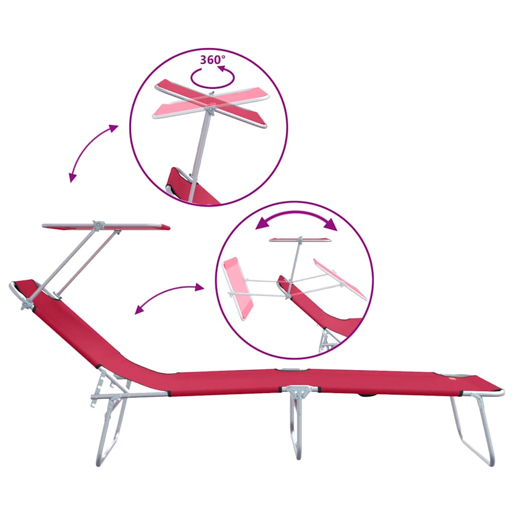 vidaXL Sun Lounger Folding 2 pcs Red 58 x 188 x 77cm Polyester