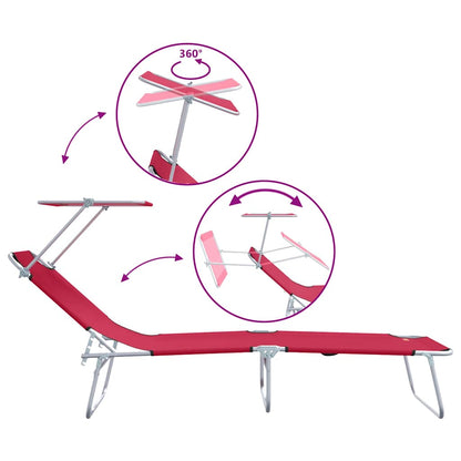 vidaXL Sun Lounger Folding 2 pcs Red 58 x 188 x 77cm Polyester