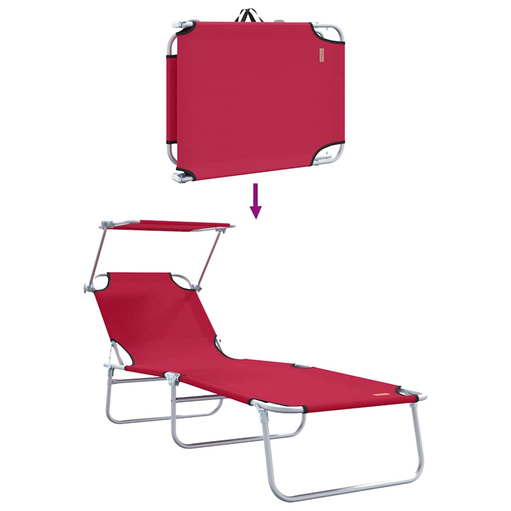 vidaXL Sun Lounger Folding 2 pcs Red 58 x 188 x 77cm Polyester
