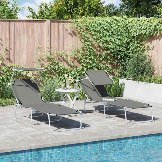 vidaXL Sun Lounger Folding 2 pcs Grey 58 x 188 x 77cm Polyester