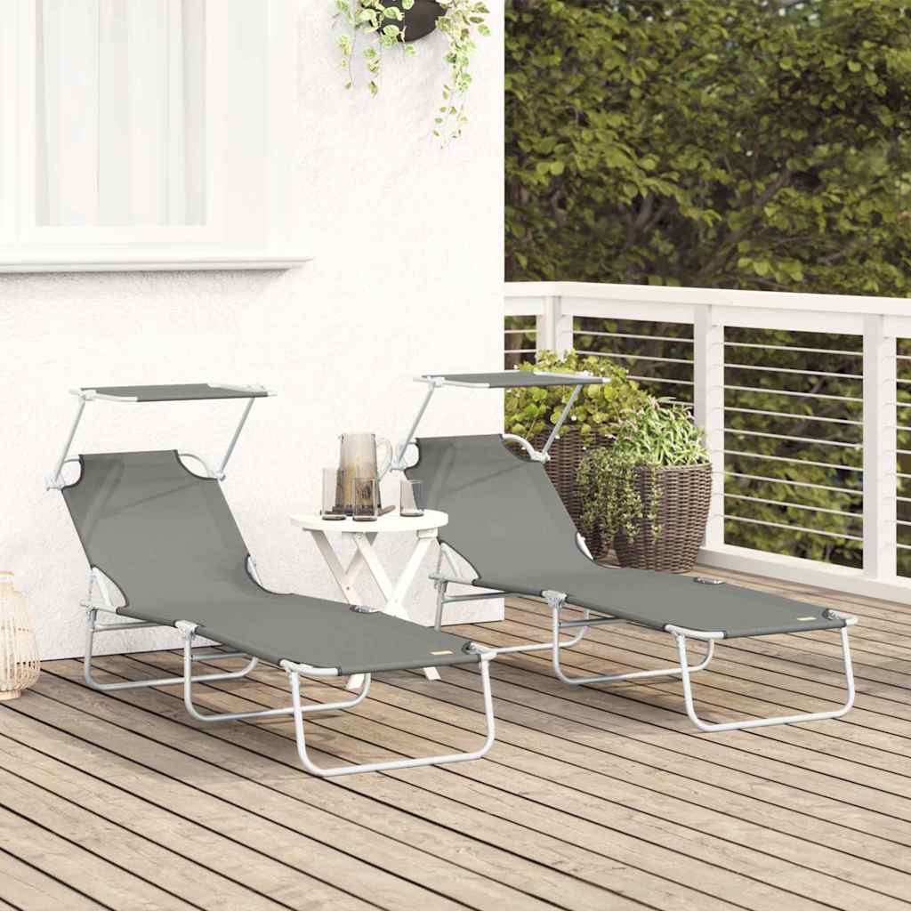 vidaXL Sun Lounger Folding 2 pcs Grey 58 x 188 x 77cm Polyester