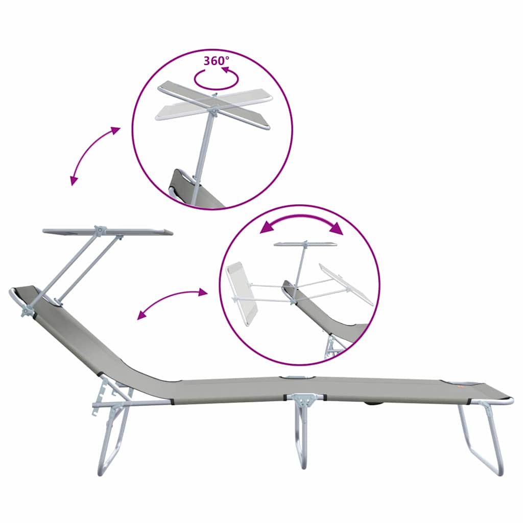 vidaXL Sun Lounger Folding 2 pcs Grey 58 x 188 x 77cm Polyester