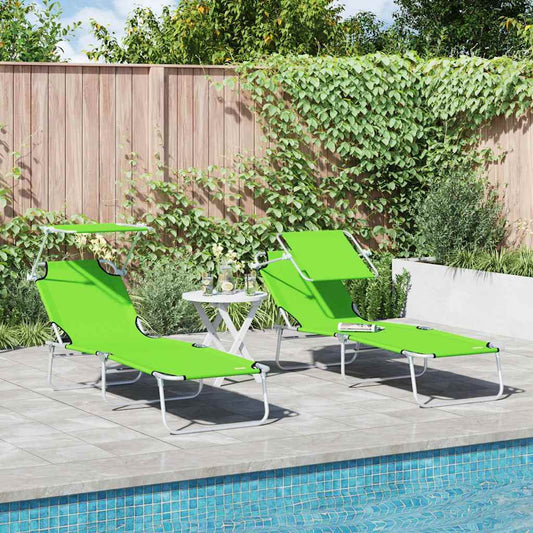 vidaXL Sun Lounger Folding 2 pcs Green 58 x 188 x 77cm Polyester