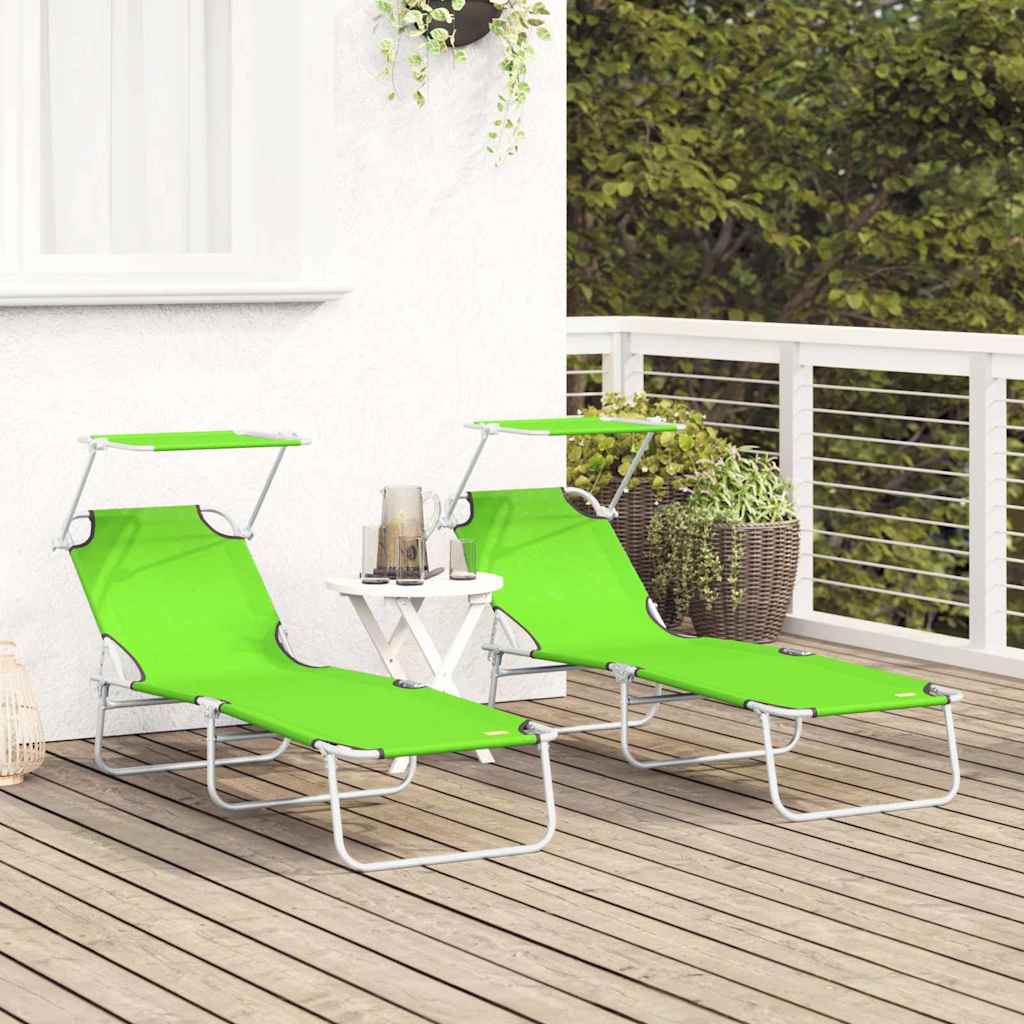 vidaXL Sun Lounger Folding 2 pcs Green 58 x 188 x 77cm Polyester