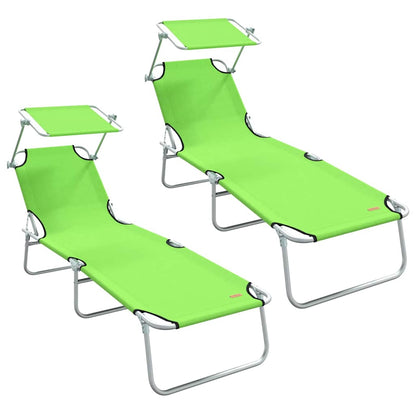 vidaXL Sun Lounger Folding 2 pcs Green 58 x 188 x 77cm Polyester