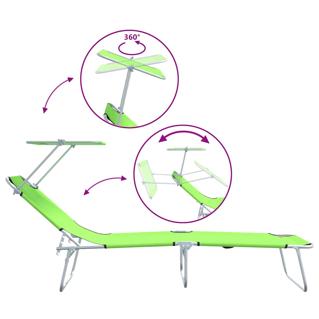 vidaXL Sun Lounger Folding 2 pcs Green 58 x 188 x 77cm Polyester
