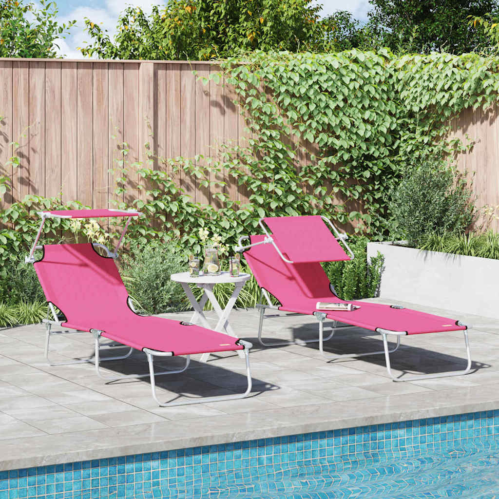 vidaXL Sun Lounger Folding 2 pcs Pink 58 x 188 x 77cm Polyester