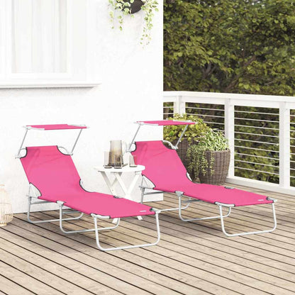 vidaXL Sun Lounger Folding 2 pcs Pink 58 x 188 x 77cm Polyester