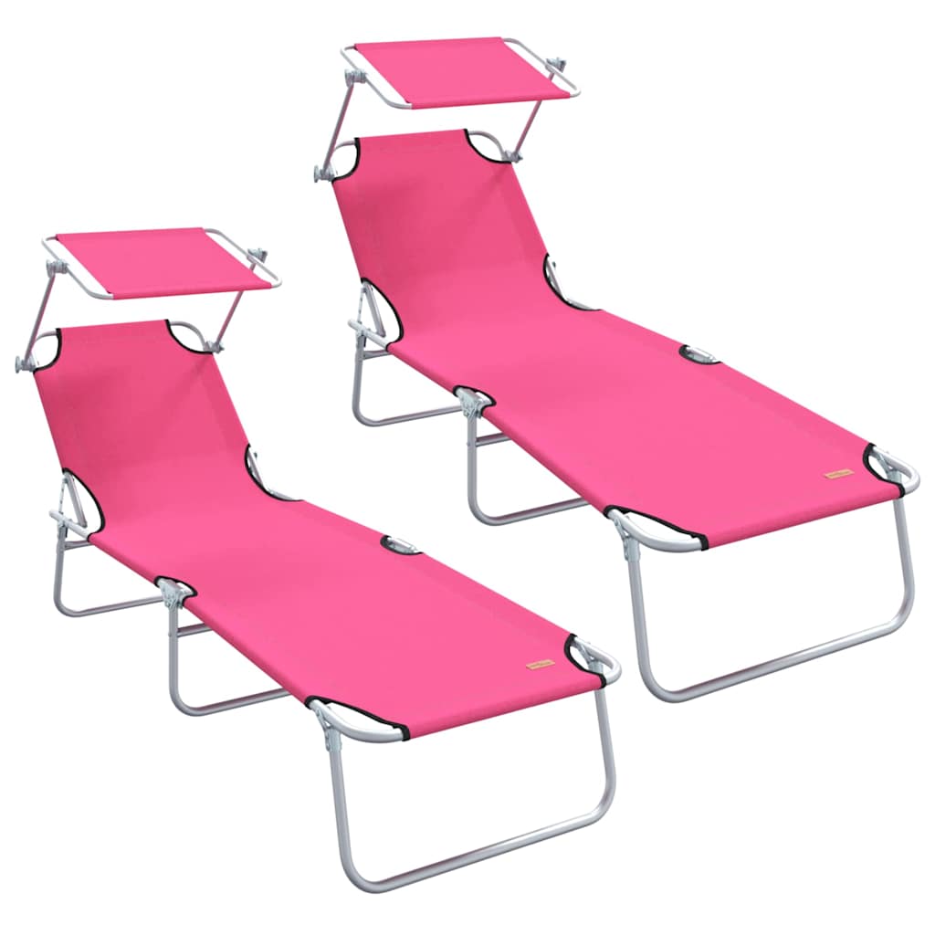 vidaXL Sun Lounger Folding 2 pcs Pink 58 x 188 x 77cm Polyester
