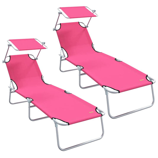 vidaXL Sun Lounger Folding 2 pcs Pink 58 x 188 x 77cm Polyester