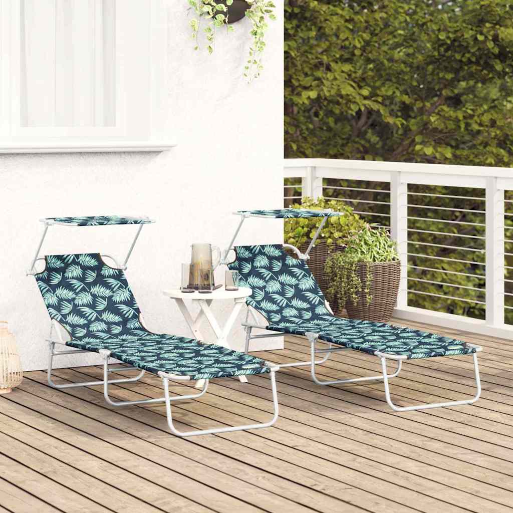 vidaXL Sun Lounger Folding 2 pcs Green 58 x 188 x 77cm Polyester