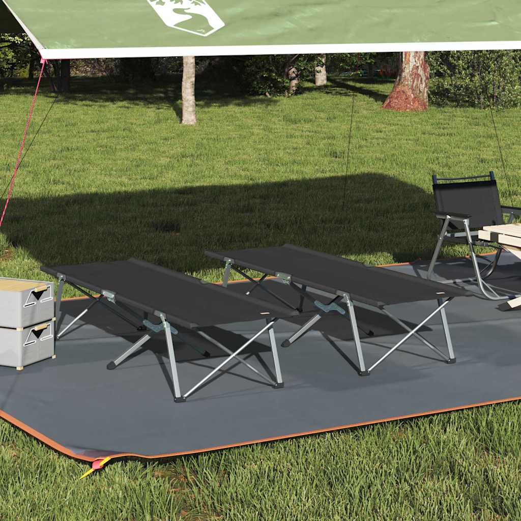 vidaXL Folding Camping Bed Folding 2 pcs Black 194 x 62.5 x 42.5 cm