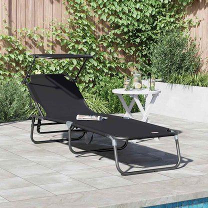 vidaXL Folding Sun Lounger Folding Black 190 x 57 x 81 cm Oxford
