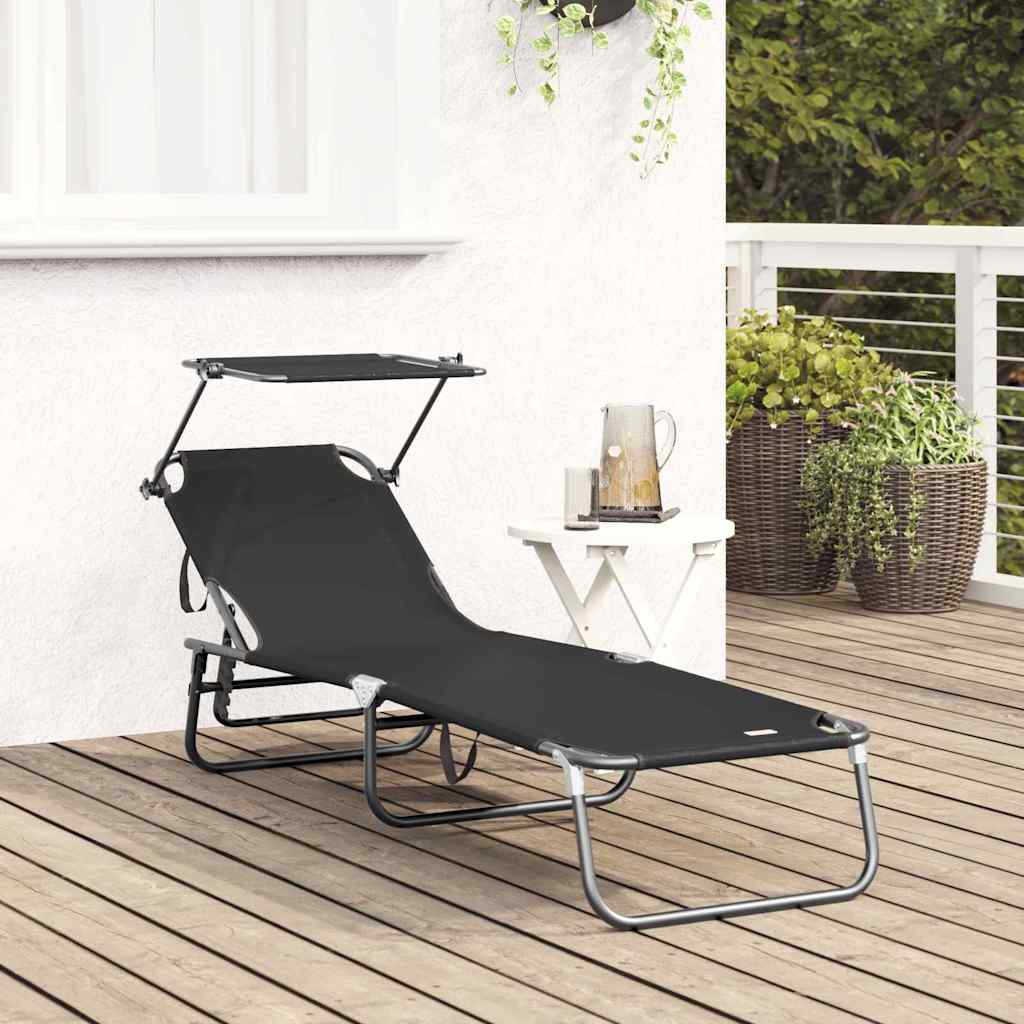 vidaXL Folding Sun Lounger Folding Black 190 x 57 x 81 cm Oxford