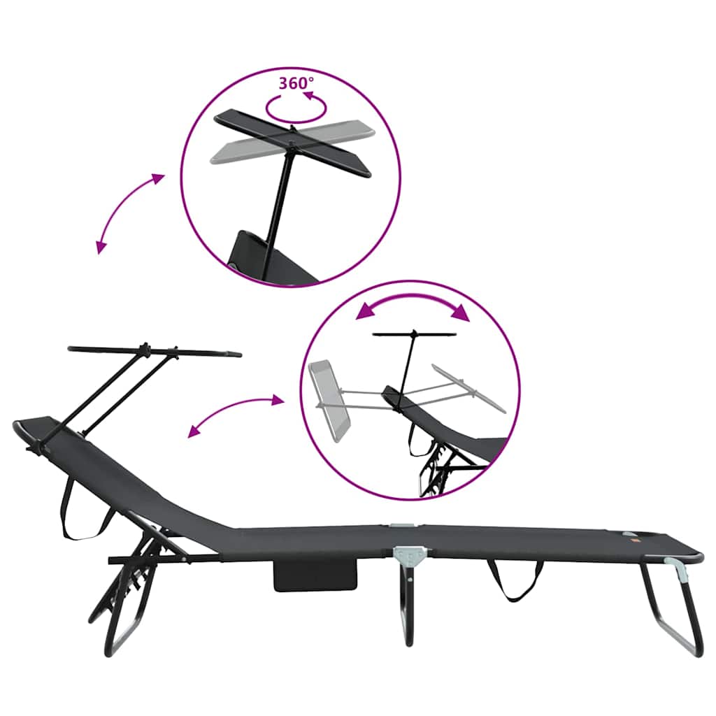 vidaXL Folding Sun Lounger Folding Black 190 x 57 x 81 cm Oxford