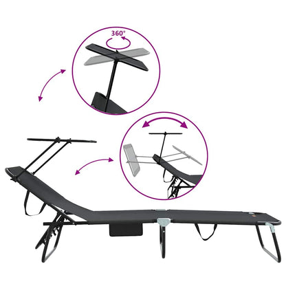 vidaXL Folding Sun Lounger Folding Black 190 x 57 x 81 cm Oxford