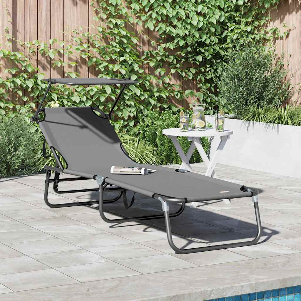 vidaXL Folding Sun Lounger Folding Grey 190 x 57 x 81 cm Oxford