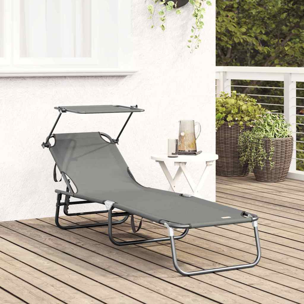 vidaXL Folding Sun Lounger Folding Grey 190 x 57 x 81 cm Oxford