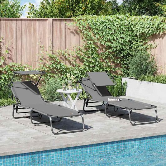 vidaXL Folding Sun Lounger Folding 2 pcs Grey 190 x 57 x 81 cm Oxford
