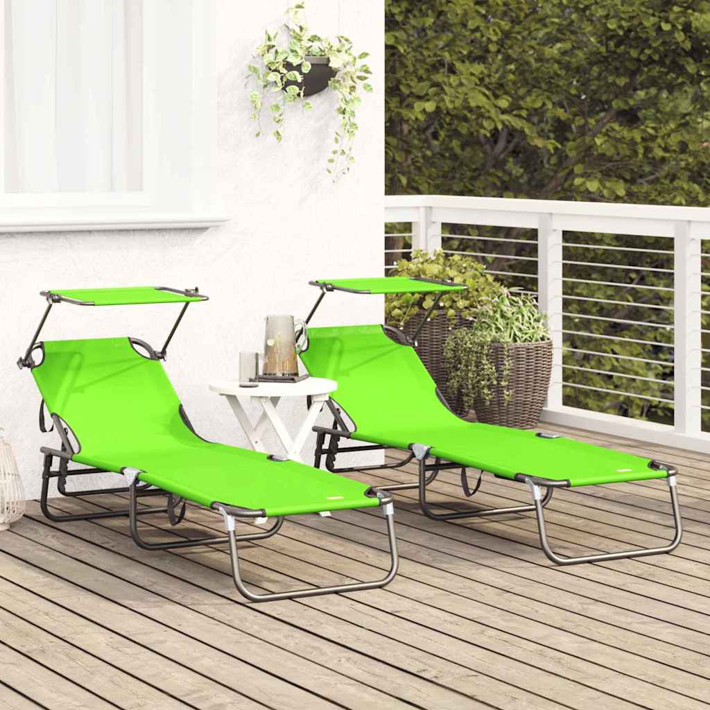 vidaXL Folding Sun Lounger Folding 2 pcs Green 190 x 57 x 81 cm Oxford
