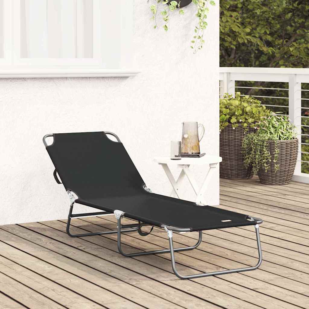 vidaXL Folding Sun Lounger Folding Black 188 x 57 x 86.5 cm Polyester