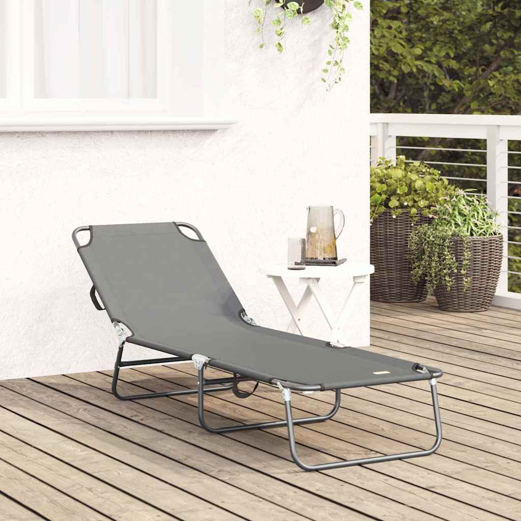 vidaXL Folding Sun Lounger Folding Grey 188 x 57 x 86.5 cm Polyester