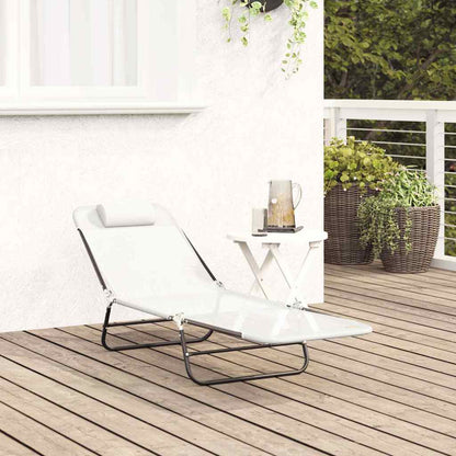vidaXL Folding Sun Lounger Folding Cream 182 x 55 x 85.5 cm Textilene