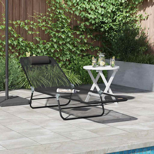vidaXL Folding Sun Lounger Folding Black 182 x 55 x 85.5 cm Textilene