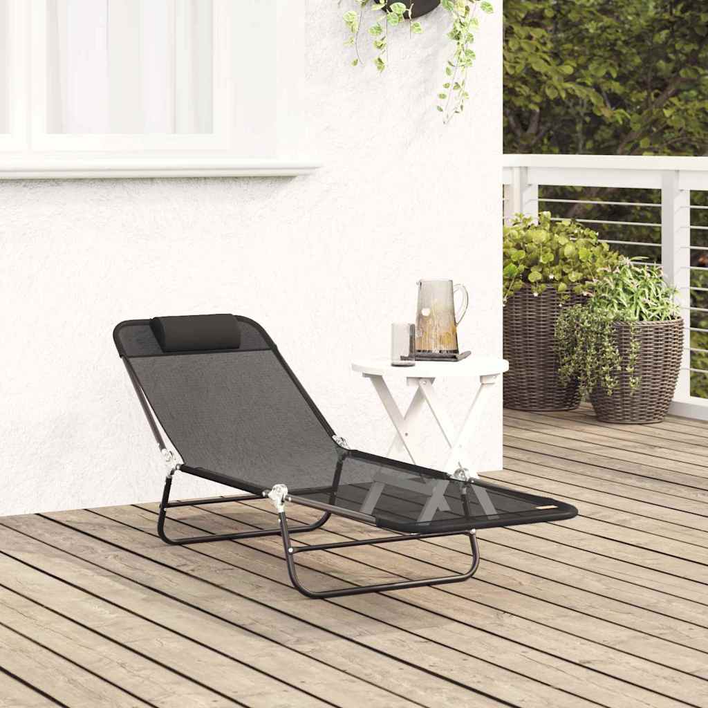 vidaXL Folding Sun Lounger Folding Black 182 x 55 x 85.5 cm Textilene