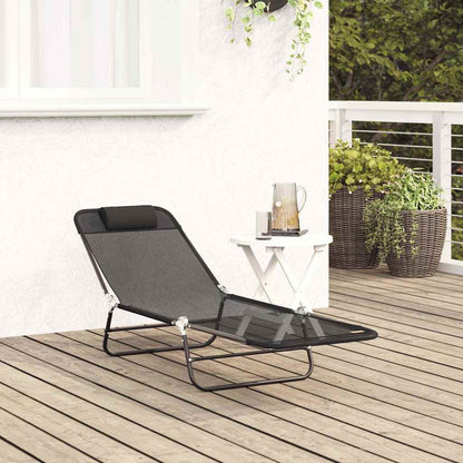 vidaXL Folding Sun Lounger Folding Black 182 x 55 x 85.5 cm Textilene